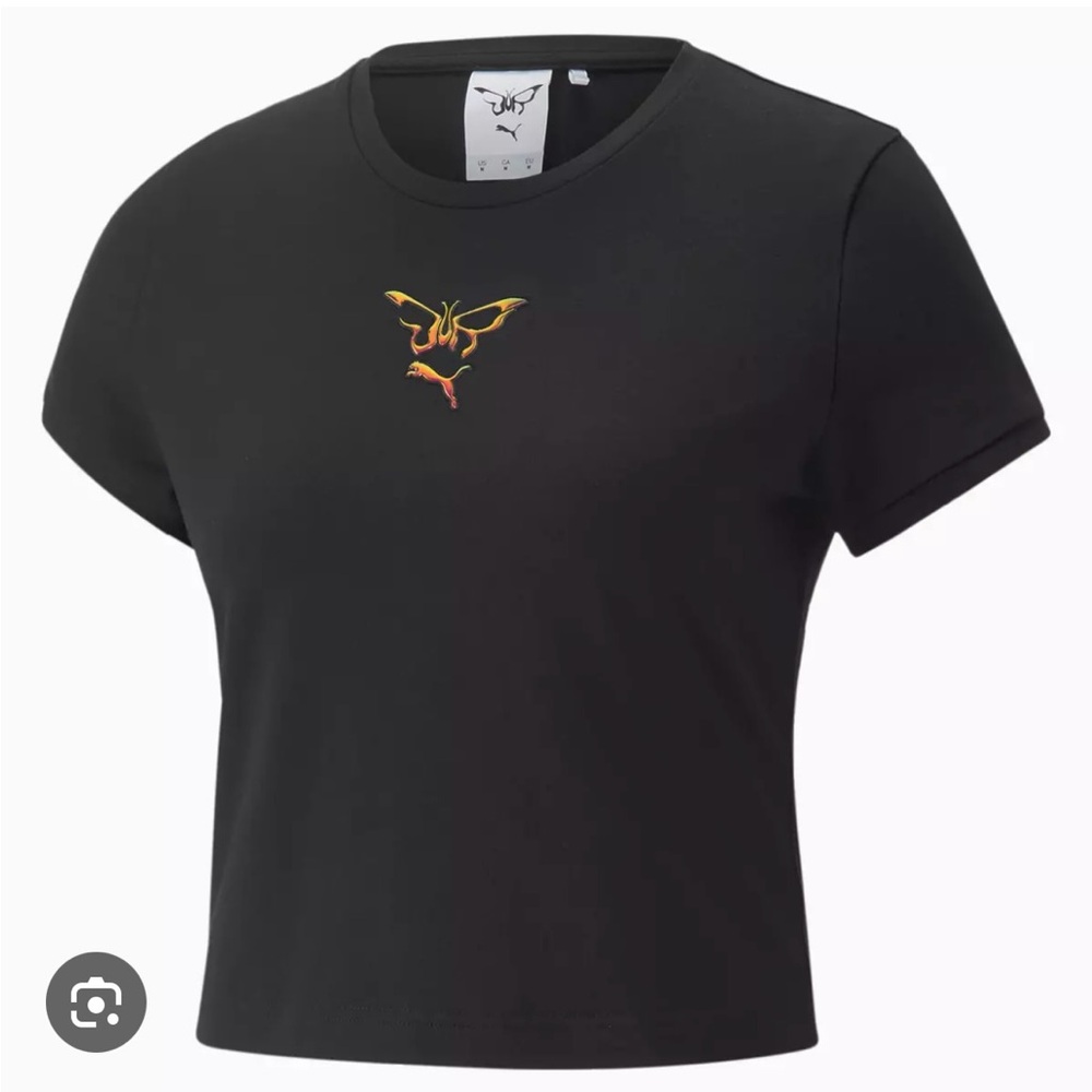 NWT Puma x Dua Lipa cropped double lined t-shirt in black. size Large